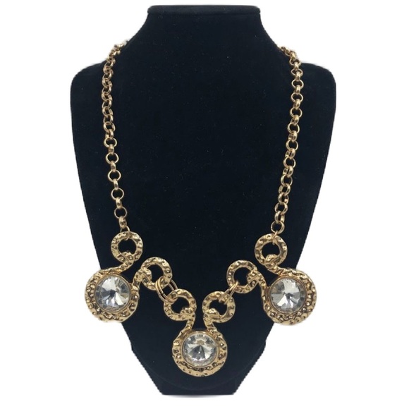 Statement Necklace Elegant Bling Gold Tone and Crystal Women’s Wedding Dinner - Picture 1 of 9